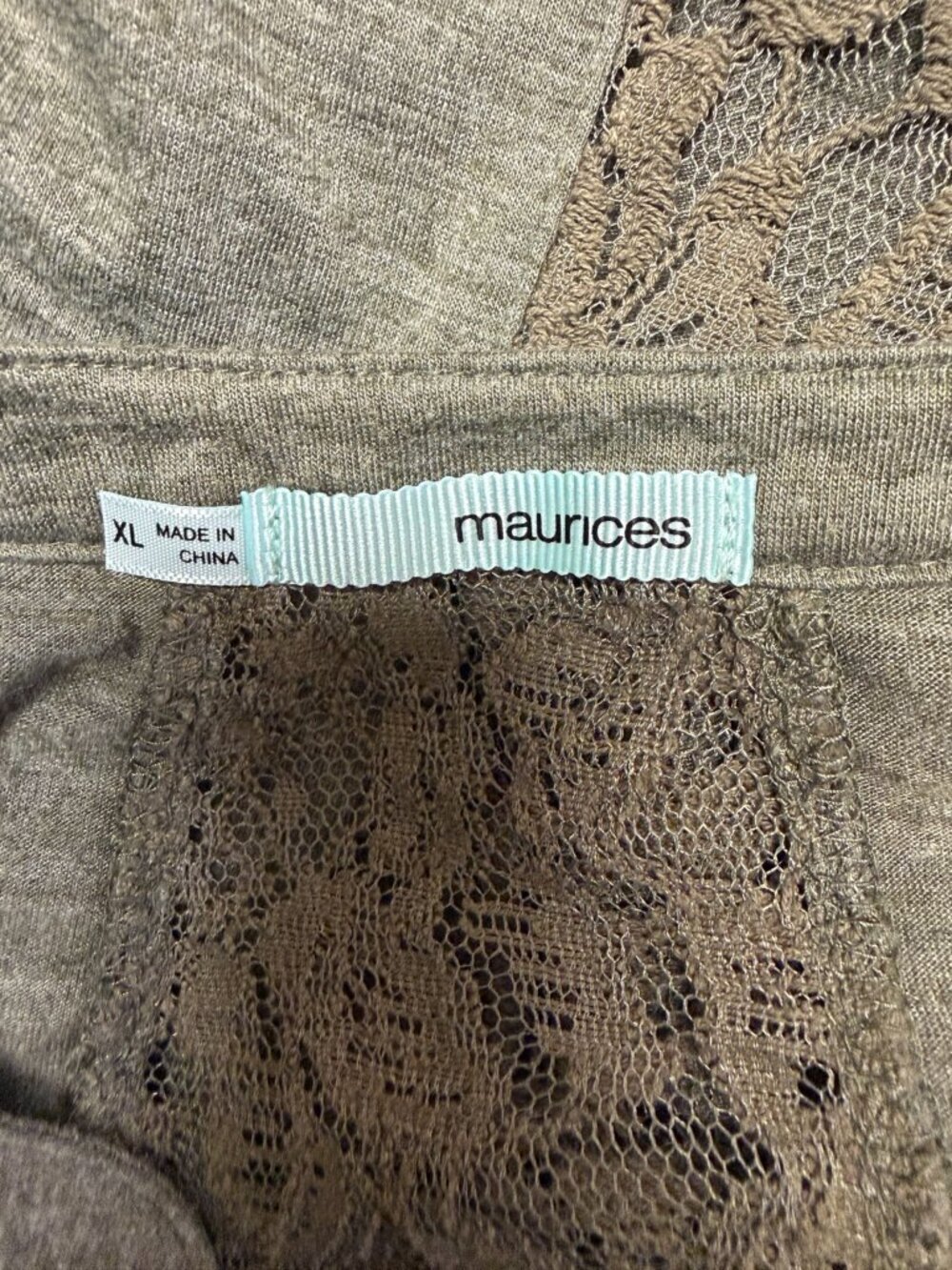 Maurices XL Sage Green Lace Back Button Front Blouse Boho Roll Tab Top - Picture 7 of 9